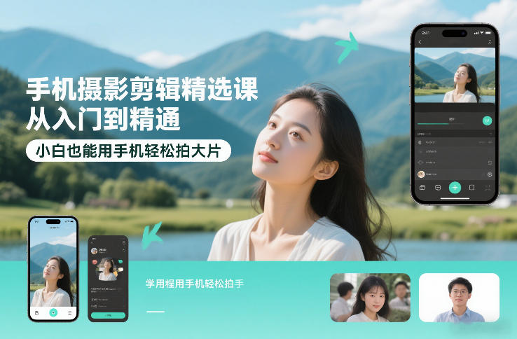 手机摄影剪辑精选课，从入门到精通，小白也能用手机轻松拍大片-仙女副业网