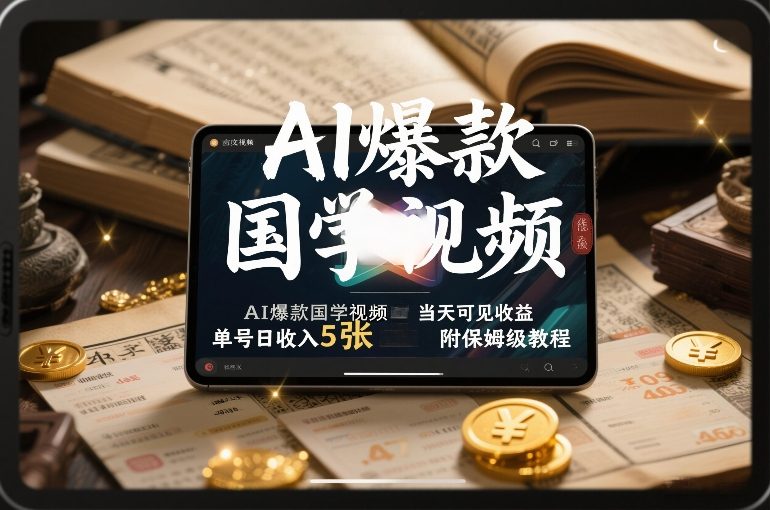AI爆款国学视频，独家起号方法，小白直接上手，当天可见收益，单号日收入5张+附保姆级教程-仙女副业网
