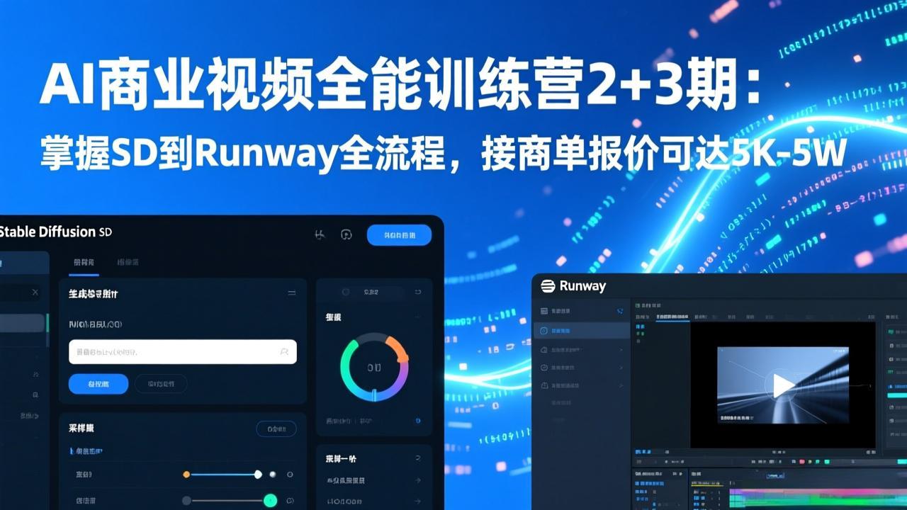 AI商业视频全能训练营2+3期：掌握SD到Runway全流程，接商单报价可达5K-5W-仙女副业网