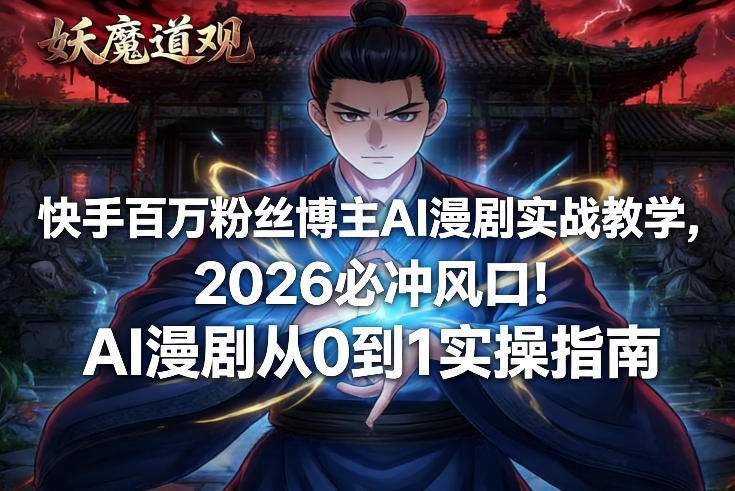 快手百万粉丝博主AI漫剧实战教学，2026必冲风口！AI漫剧从0到1实操指南-仙女副业网