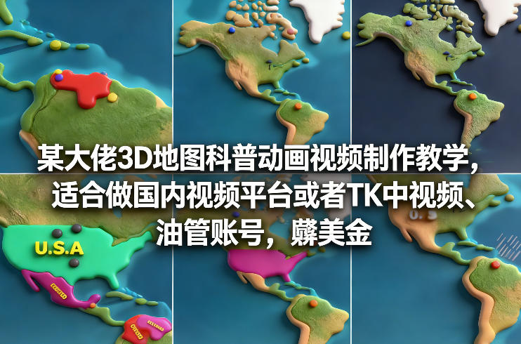 某大佬3D地图科普动画视频制作教学，适合做国内视频平台或者TK中视频、油管账号，賺美金-仙女副业网
