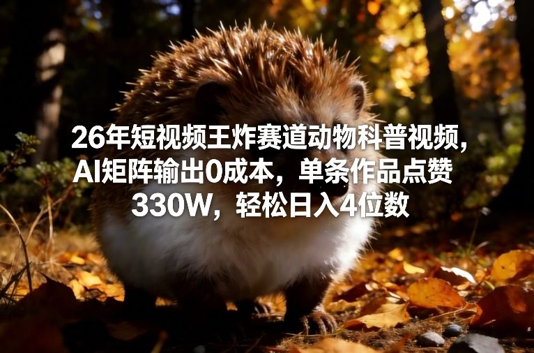 26年短视频王炸赛道动物科普视频，AI矩阵输出0成本，单条作品点赞330W，轻松日入4位数-仙女副业网