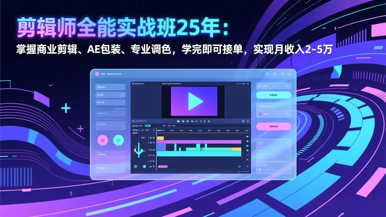 剪辑师全能实战班25年：掌握商业剪辑、AE包装、专业调色，学完即可接单，实现月收入2-5万-仙女副业网