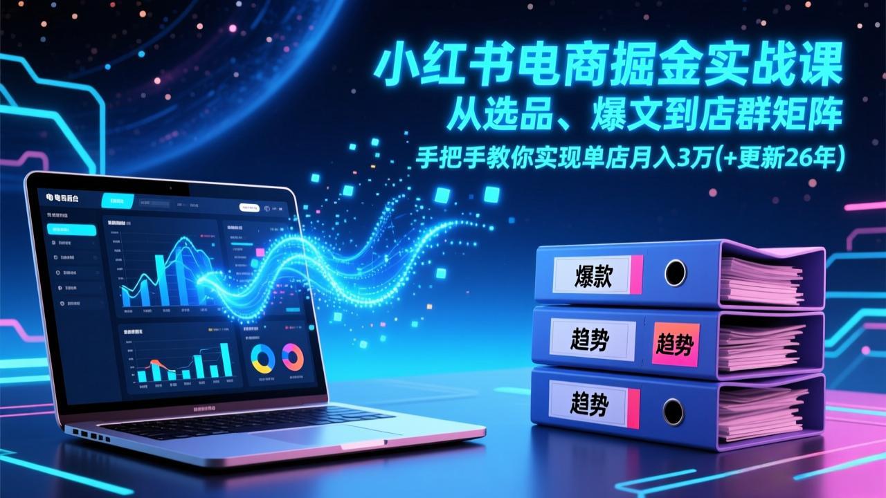 小红书电商掘金实战课，从选品、爆文到店群矩阵，手把手教你实现单店月入3万+(更新26年-仙女副业网
