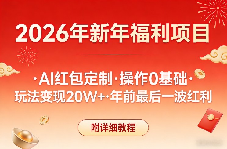新年福利项目，AI红包定制，操作0基础，玩法变现20W+年前最后一波红利，附详细教程-仙女副业网