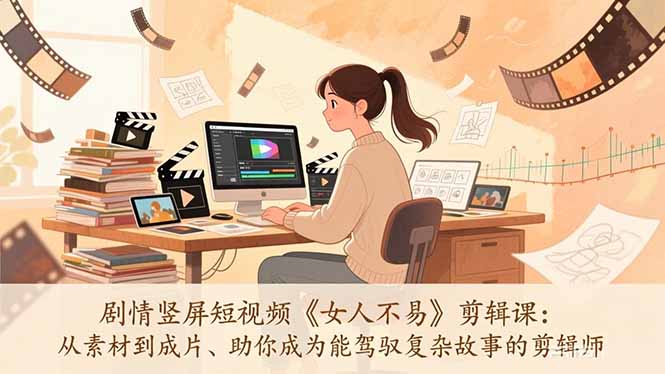 剧情竖屏短视频《女人不易》剪辑课：从素材到成片、助你成为能驾驭复杂故事的剪辑师-仙女副业网