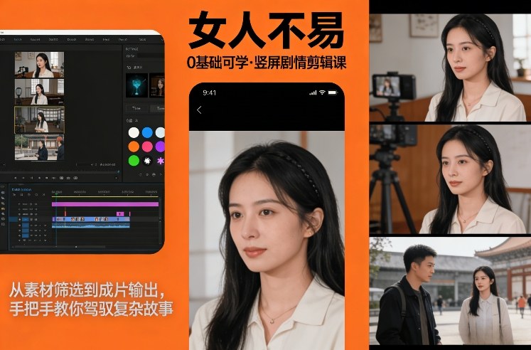 0基础可学！《女人不易》竖屏剧情剪辑课，从素材筛选到成片输出，手把手教你驾驭复杂故事-仙女副业网