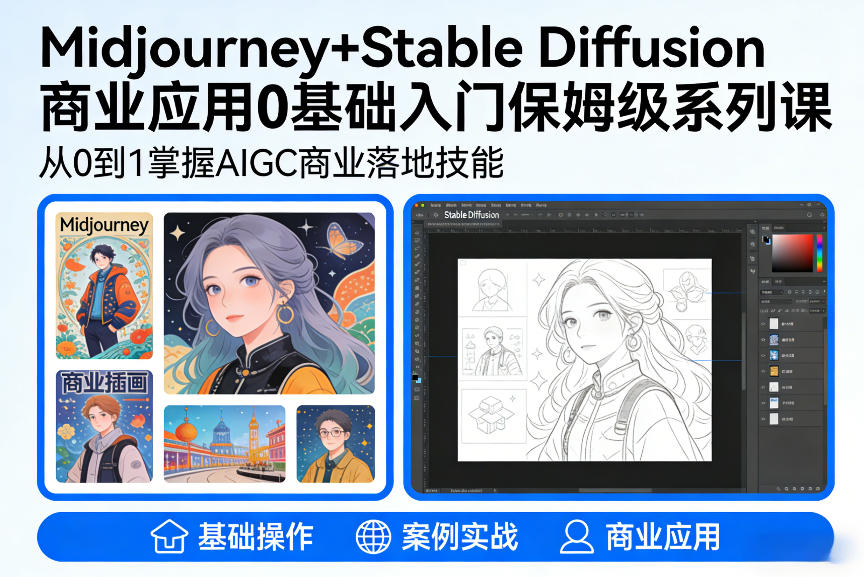 AIGC商业应用Midjourney+Stable Diffusion教程，0基础入门保姆级系列课-仙女副业网