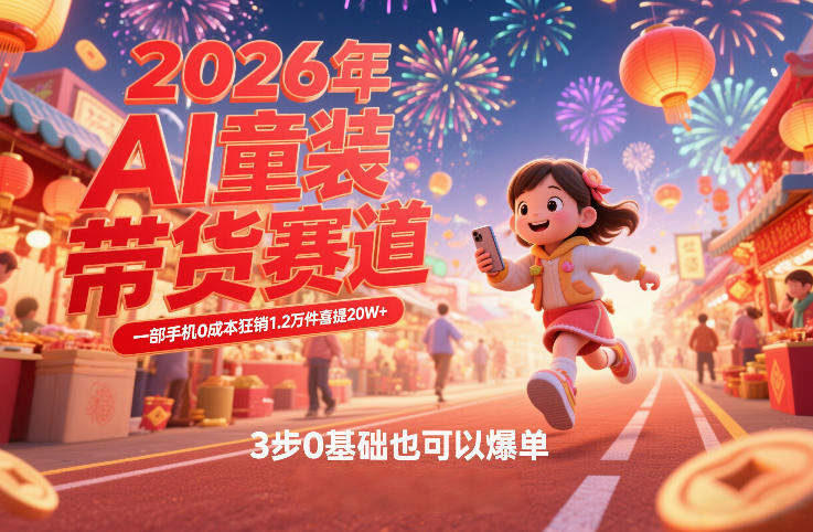 AI童装新春带货赛道，一部手机0成本狂销1.2万件喜提20W+，3步0基础也可以爆单-仙女副业网