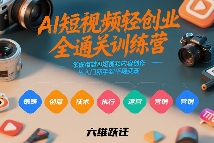 AI短视频轻创业全通关训练营，掌握爆款AI短视频内容创作，从入门新手到平稳变现的六维跃迁-仙女副业网
