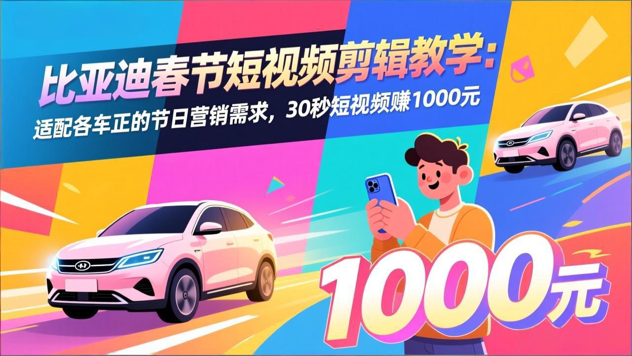 比亚迪春节短视频剪辑教学：适配各车企的节日营销需求，30秒短视频赚1000元-仙女副业网