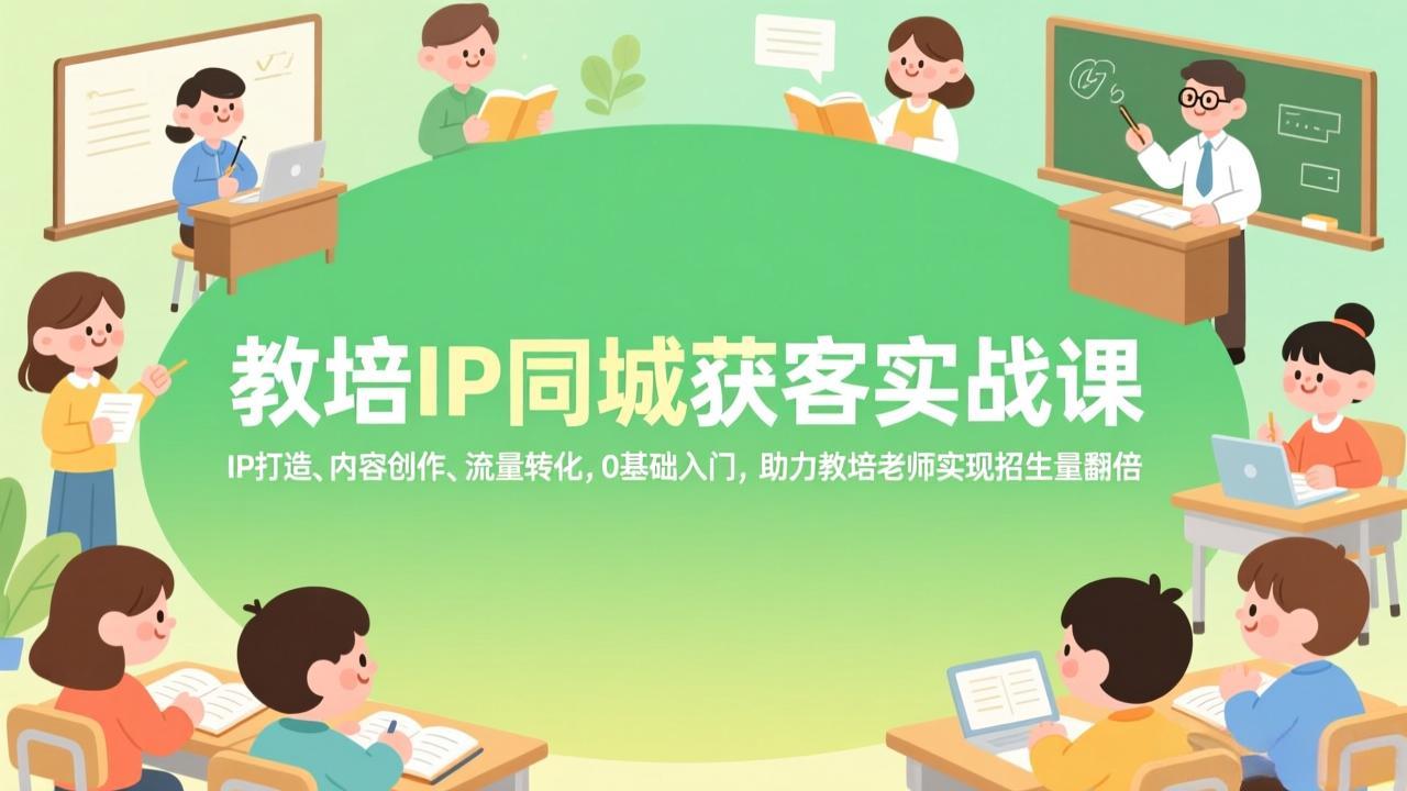 教培IP同城获客实战课，IP打造、内容创作、流量转化，0基础入门，助力教培老师实现招生量翻倍-仙女副业网