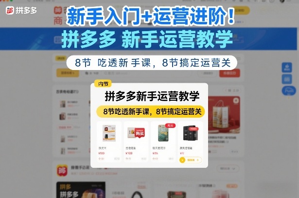 新手入门+运营进阶！拼多多新手运营教学，8节吃透新手课，8节搞定运营关-仙女副业网