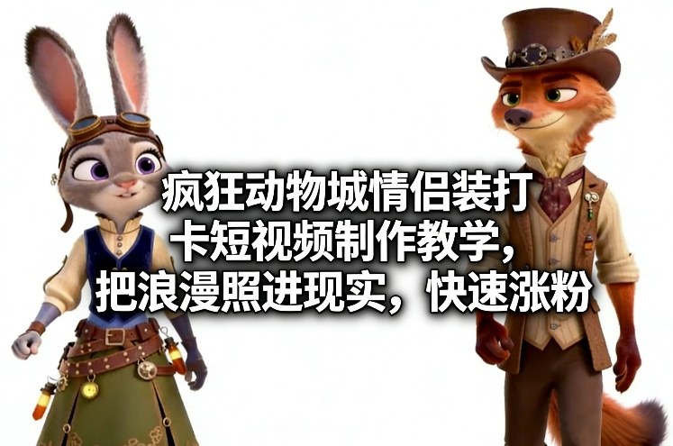 疯狂动物城情侣装打卡短视频制作教学，把浪漫照进现实，快速涨粉-仙女副业网
