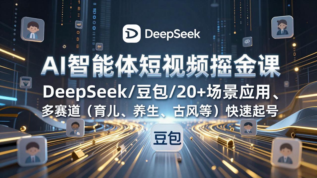 AI智能体短视频掘金课，DeepSeek/豆包/20+场景应用、多赛道(育儿、养生、古风等-仙女副业网