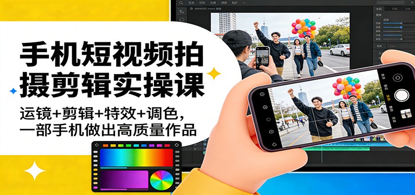 手机短视频拍摄剪辑实操课：运镜+剪辑+特效+调色，一部手机做出高质量作品-仙女副业网