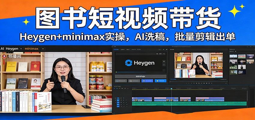 图书短视频带货：Heygen+minimax实操，AI洗稿 ，批量剪辑出单-仙女副业网