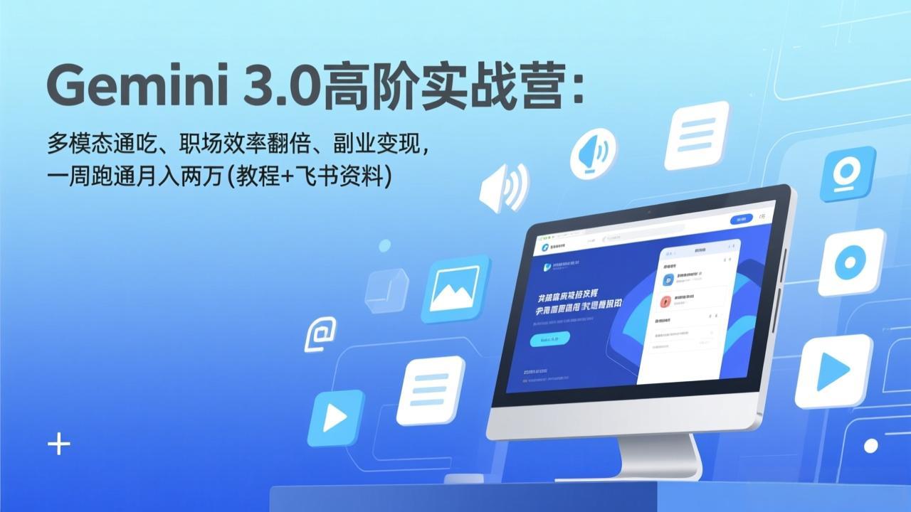Gemini 3.0高阶实战营：多模态通吃、职场效率翻倍、副业变现，一周跑通月入两万(教程+飞书资料-仙女副业网