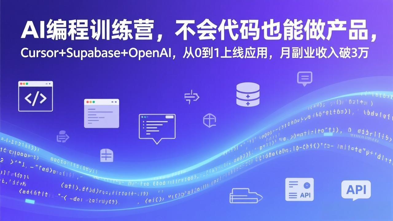 AI编程训练营，不会代码也能做产品，Cursor+Supabase+OpenAI，从0到1上线应用，月副业收入破3万-仙女副业网