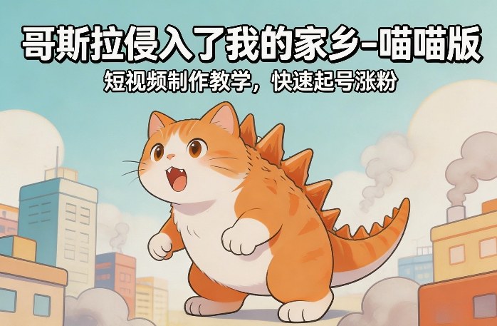 哥斯拉侵入了我的家乡–喵喵版短视频制作教学，快速起号涨粉-仙女副业网
