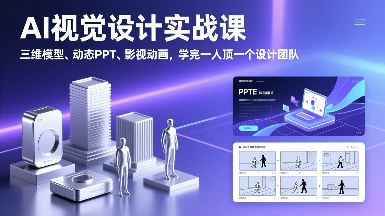 AI视觉设计实战课,三维模型、动态PPT、影视动画,学完一人顶一个设计团队-仙女副业网