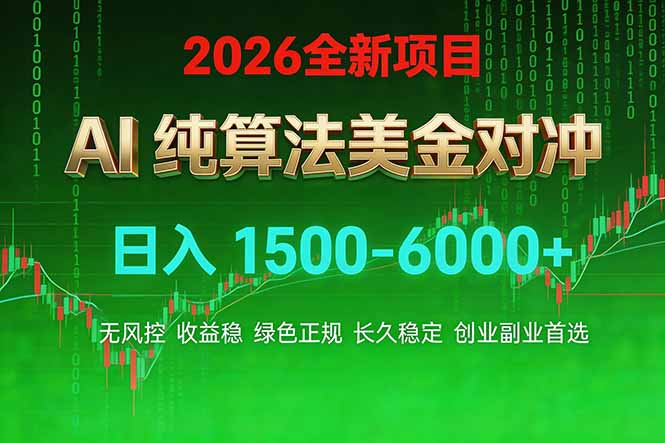 2026 全新美金对冲项目，不套平台赠金，不封号，纯算法对冲，日入 1500-6000+-仙女副业网