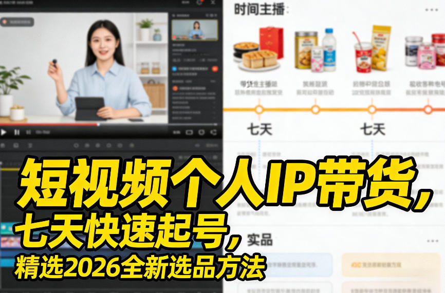 短视频个人IP带货，七天快速起号，精选2026全新选品方法-仙女副业网