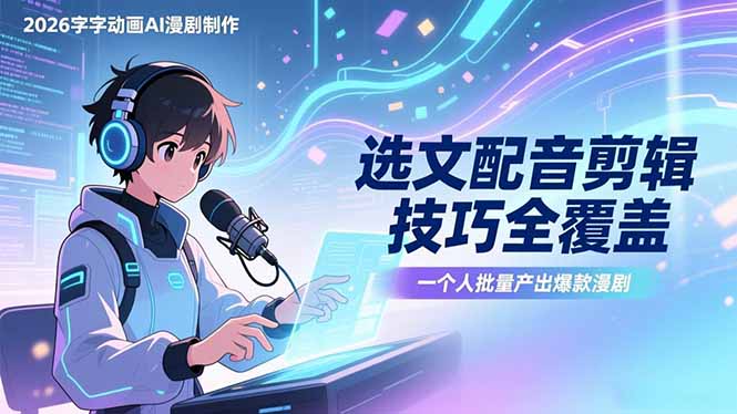 2026字字动画AI漫剧制作-1期，选文配音剪辑技巧全覆盖，一个人就能批量产出爆款漫剧-仙女副业网