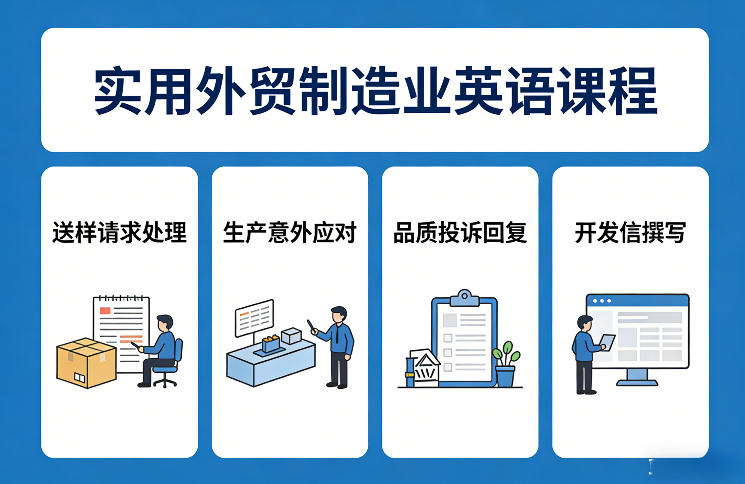 实用外贸制造业英语课程，教你专业处理送样请求、应对生产意外、回复品质投诉、撰写开发信等-仙女副业网