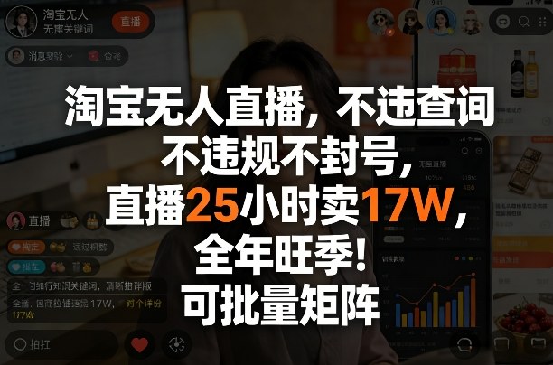 淘宝无人直播，不违规不封号，直播25小时卖17W，全年旺季！可批量矩阵【揭秘】-仙女副业网