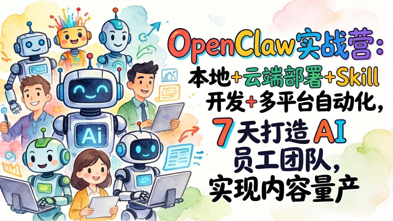 OpenClaw实战营：本地+云端部署+Skill开发+多平台自动化，7 天打造 AI 员工团队，实现内容量产-仙女副业网
