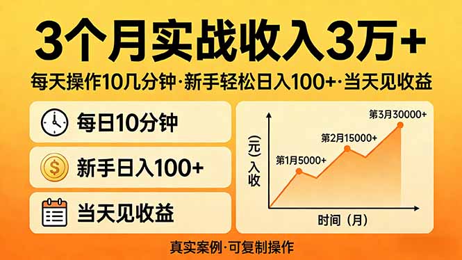 3个月实战收入3万+,每天操作10几分钟,新手轻松日入100+,当天见收益-仙女副业网