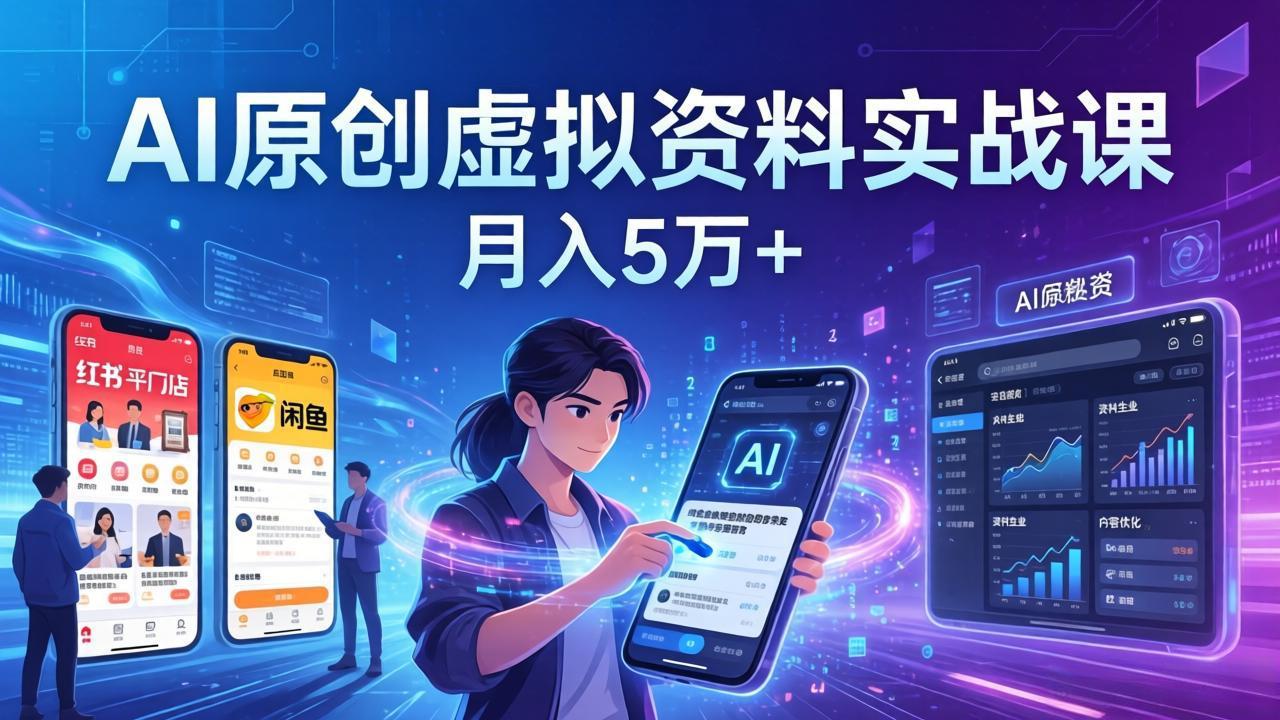 AI原创虚拟资料实战课：2026新机会，小红书闲鱼开店，普通人用AI轻松变现，月入5万+-仙女副业网