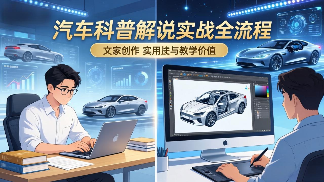 抖音汽车科普解说实战:文案+动画+画面处理+去水印全流程,打造专业汽车科普视频-仙女副业网