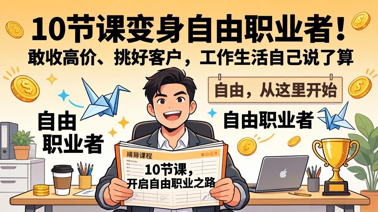 10 节课变身自由职业者!敢收高价、挑好客户,工作生活自己说了算-仙女副业网