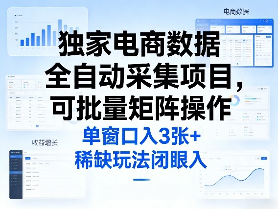 独家电商数据全自动采集项目,可批量矩阵操作,单窗口日入3张+,稀缺玩法闭眼入【揭秘】-仙女副业网