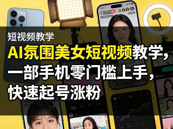 AI氛围美女短视频教学,一部手机零门槛上手,快速起号涨粉-仙女副业网