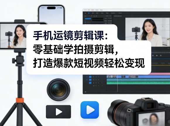 手机运镜剪辑课:零基础学拍摄剪辑,打造爆款短视频轻松变现-仙女副业网