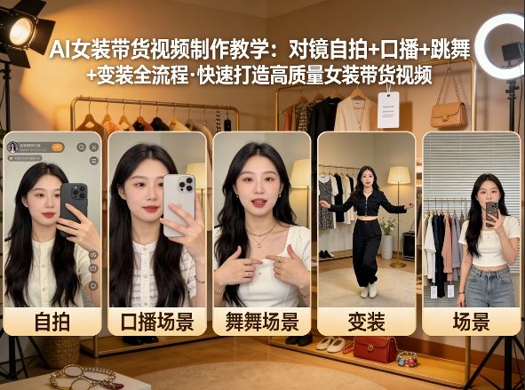 AI女装带货视频制作教学,对镜自拍、口播、跳舞、变装全流程,快速打造高质量女装带货视频-仙女副业网
