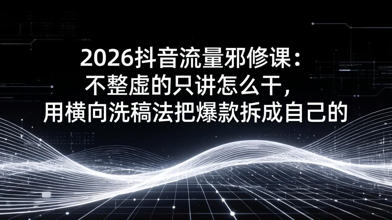 2026抖音流量邪修课:不整虚的只讲怎么干,用横向洗稿法把爆款拆成自己的-仙女副业网
