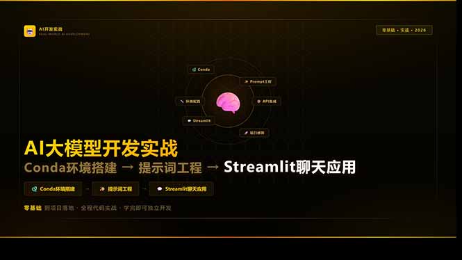 AI大模型开发实战:Conda环境搭建→提示词工程→Streamlit聊天应用,零基础到项目落地-仙女副业网