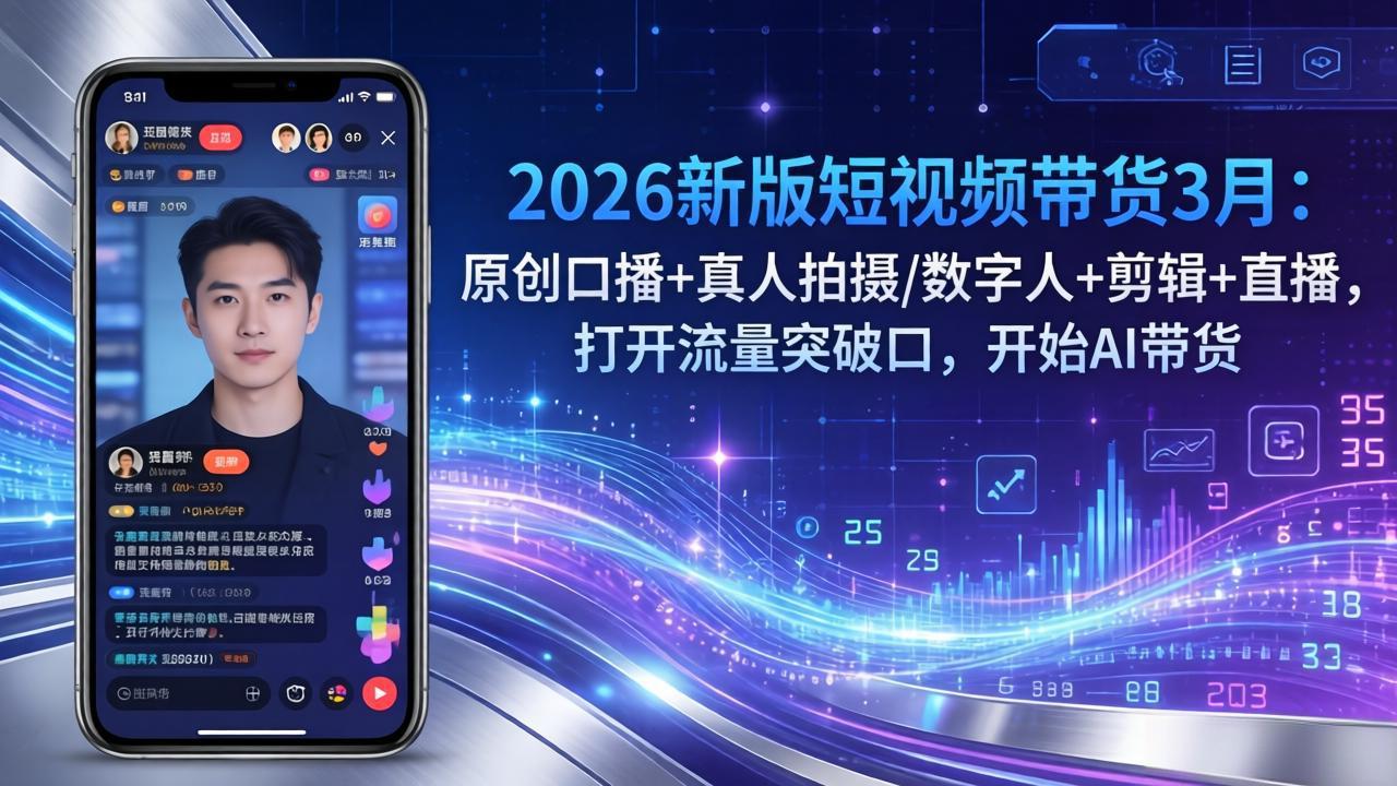 2026新版短视频带货3月:原创口播+真人拍摄/数字人+剪辑+直播,打开流量突破口,开始AI带货-仙女副业网