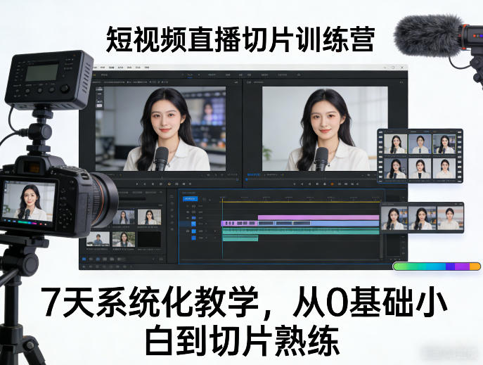 短视频直播切片训练营，7天系统化教学，从0基础小白到切片熟练-仙女副业网