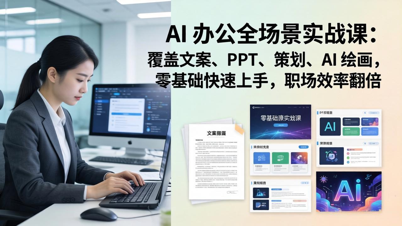 AI 办公全场景实战课:覆盖文案、PPT、策划、AI 绘画,零基础快速上手,职场效率翻倍-仙女副业网