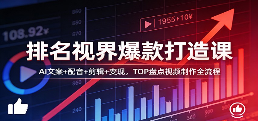 排名视界爆款打造课：AI文案+配音+剪辑+变现，TOP盘点视频制作全流程-仙女副业网