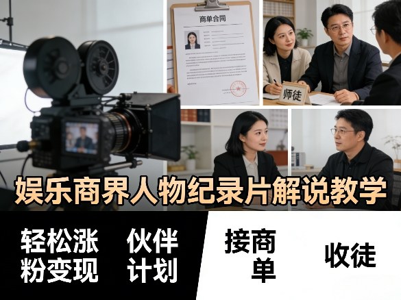 娱乐商界人物纪录片解说教学，轻松涨粉变现，伙伴计划，接商单，收徒等-仙女副业网