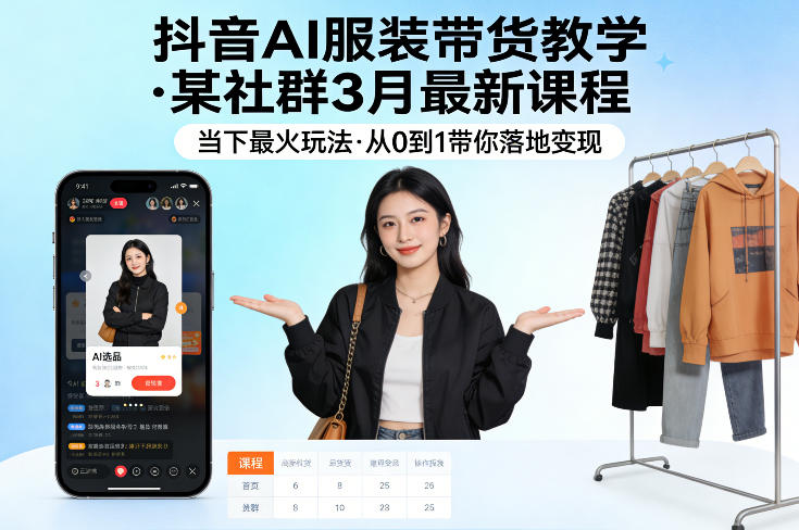 抖音AI服装带货教学，某社群3月最新课程，当下最火玩法，从0到1带你落地变现-仙女副业网
