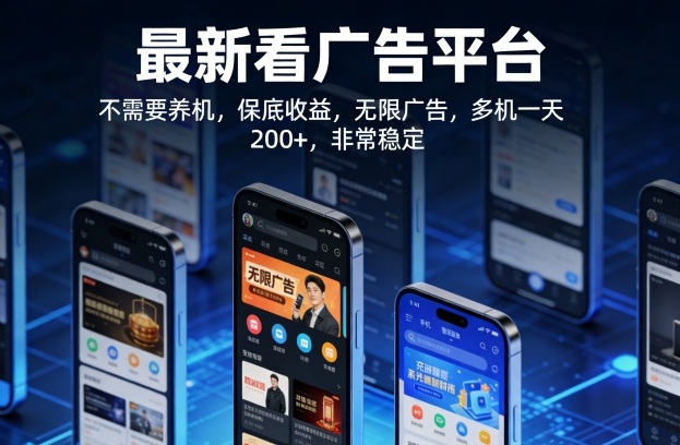 最新看广告平台，不需要养机，保底收益，无限广告，多机一天200+，非常稳定【揭秘】-仙女副业网