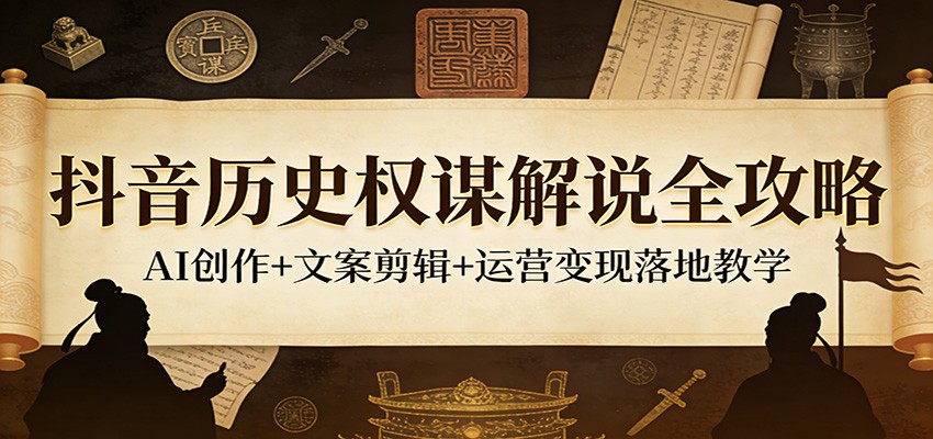 抖音历史权谋解说全攻略：AI创作+文案剪辑+运营变现落地教学-仙女副业网