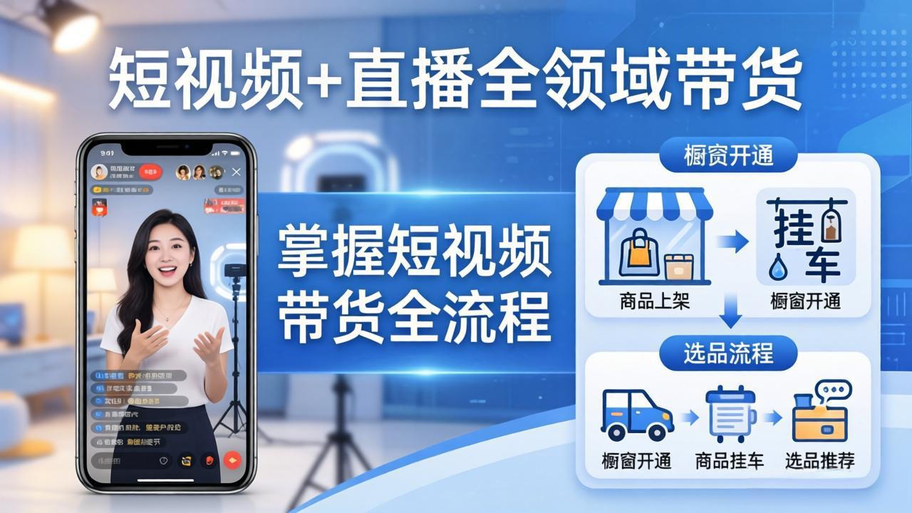 短视频+直播全领域带货：掌握橱窗开通、挂车、选品、爆款文案改编等短视频带货全流程-仙女副业网